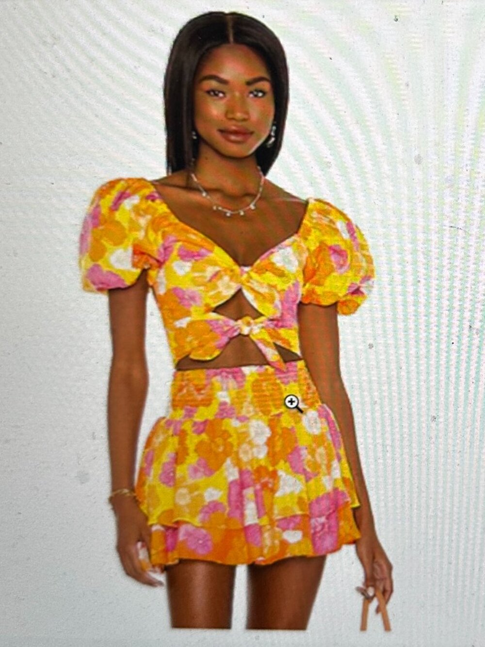 Agua Bendita Set Bailee Crop Top Teresa Tiered Skirt Yellow Blooms Size Small